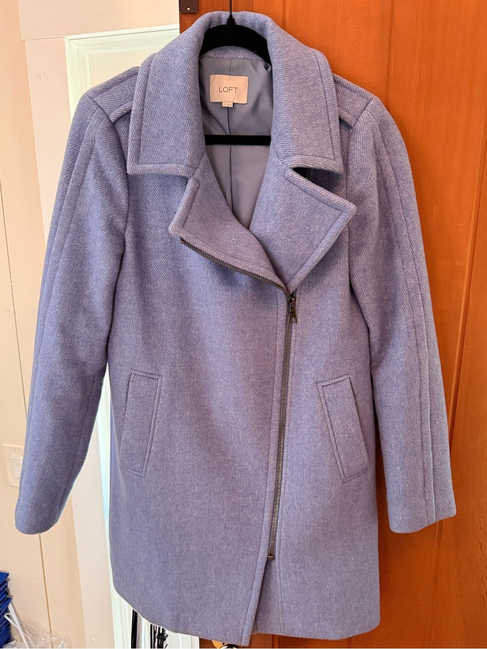 LOFT light blue/Lavender Asymmetrical Zip Pea Coat